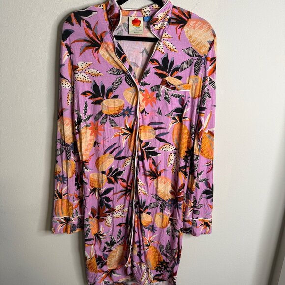 Farm Rio by Anthropologie Women's Small Pink Pineapple Sleep Tunic Dress Comfy - Picture 2 of 6